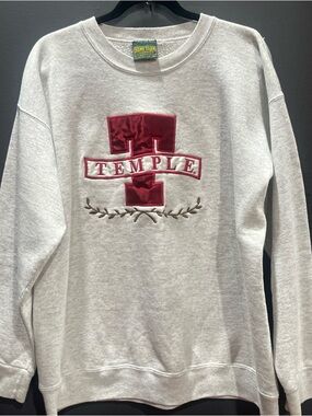 Vintage Temple University Crewneck Sweatshirt in Heather Gray with Red Logo